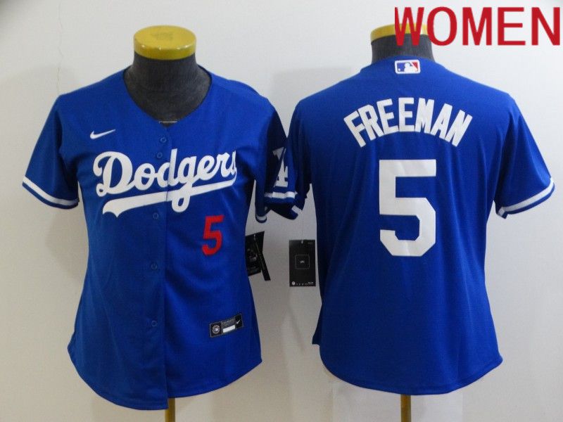 Women Los Angeles Dodgers #5 Freddie Freeman Blue Nike 2022 MLB Jersey